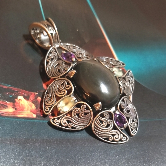 CAROLYN POLLACK MASSIVELY HUGE VTG Gemmed Sterling Enhancer Pendant - Picture 2 of 8